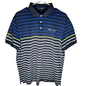 RLX Ralph Lauren Men's L Golf Performance Polo Shirt Striped Blue Green White